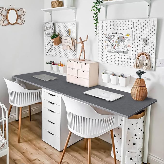 Kaboon Universal Tabletop 45"x20", Solid One-Piece Melamine Table Top, Double Desk L-Desk Floating Desk DIY, Home and Office, Greylish Blue