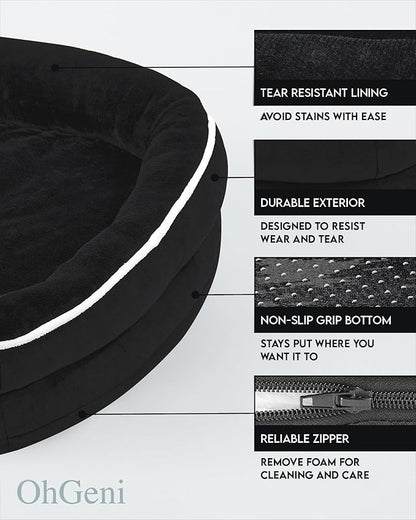 OhGeni Orthopedic Dog Bed Couch for Large Sized Pets with Egg Foam Support, Four-Sided Bolster Cushions, Soft Tear-Resistant Fabric, and Removable Machine Washable Plush Cover 35-Inch (Black)