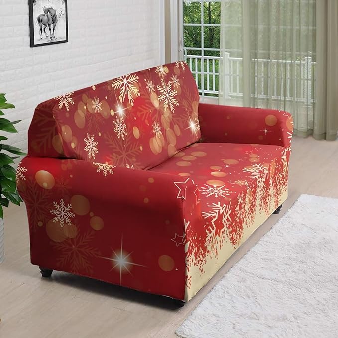 FKELYI Christmas Snow Sofa Slipcover Stretch Sofa Couch Cover for Living Room Non-Slip Furniture Protector Washable Sofa Slipcovers L
