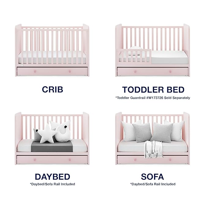 babyGap by Delta Children Graham 4-in-1 Convertible Crib with Storage Drawer TrueSleep Crib and Toddler Mattress (Bundle), Blush Pink/Dark Pink