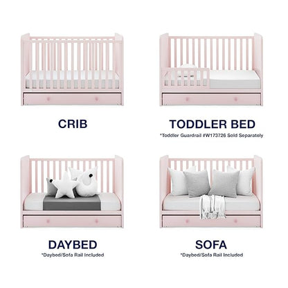 Delta Children babyGap Graham 4-in-1 Convertible Crib with Storage Drawer + Brannan Bear Bookcase with Bins + Brannan Bear Wall Shelf with 4 Hooks, Blush Pink/Dark Pink (Bundle)