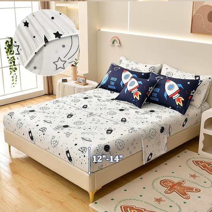 8 Piece Kid Comforter Set Twin Size Bed in a Bag, Space Rocket Bedding Set for Teen Boys Girls