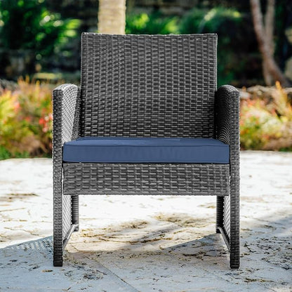 Nestl Wicker Outdoor Furniture Set - 3 Piece Patio Bistro Set (Grey/Navy)