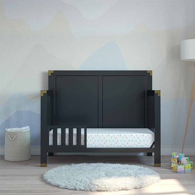 Baby Relax Miles 5-in-1 Convertible Crib, Solid Pine Wood, Black