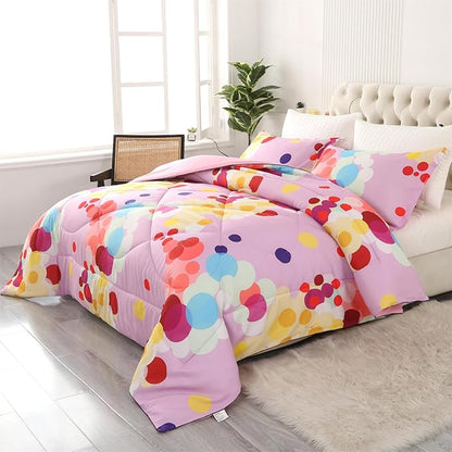 ENCOFT Pink Comforter Set Full for Girls and Boys Premium 3 Piece Rainbow Colorful Bubbles Bedding Set Kids Bed in A Bag All Season Comfortable for Teens and Adults with 1 Comforter and 2 Pillowcases