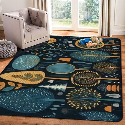 Soft Kids Play Area Rugs 3D Home Set Cartoon Doodle Trees Beautiful Hand Drawn Childish Primitive Style Plush Rugs Non Slip Shaggy Carpets for Kids' Bedroom Classroom Playroom Nursery Décor