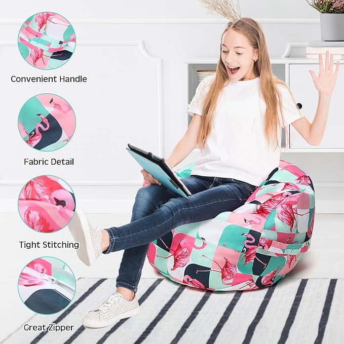 2 Pcs Bean Bag Chair for Kids 24" Empty Bean Bag with Carrying Handle Removable Washable Canvas Storage Bean Bag for Organizing Toy Room Decor(Tropical)