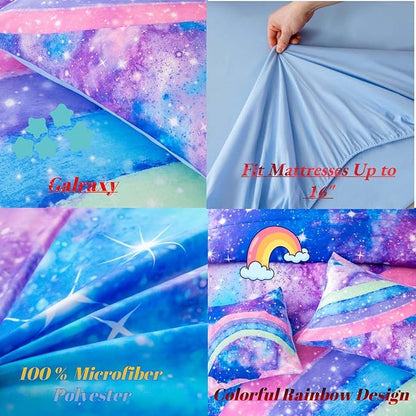 Tie Dye Comforter Girls Twin Comforter Set, 6 Pieces Colorful Rainbow Bed in A Bag, Pastel Gradient Galaxy Bedding Sets with Sheets, Comforter and Pillowcases for Teens Kids