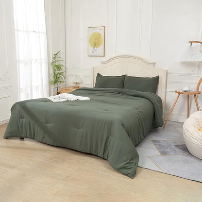 Emerald Green Comforter King Size, Modern Bedding Set for Women/Men, Cute Soft & Lightweight Microfiber Bed Sets, 3 pcs-1 Comforter & 2 Pillowcases 104"x90"