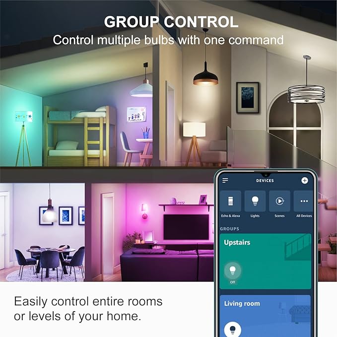 Sengled Alexa Light Bulbs, 75W Equivalent, S1 Auto Pairing with Alexa Devices, Smart Light Bulb that Work with Alexa, Bluetooth Mesh Smart Home Lighting, ‎Multicolor Dimmable, No Hub Required,4-Pack