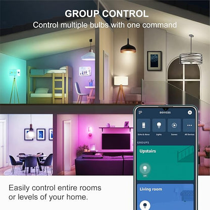 Sengled Alexa Light Bulbs, 75W Equivalent, S1 Auto Pairing with Alexa Devices, Smart Light Bulb that Work with Alexa, Bluetooth Mesh Smart Home Lighting, ‎Multicolor Dimmable, No Hub Required,4-Pack
