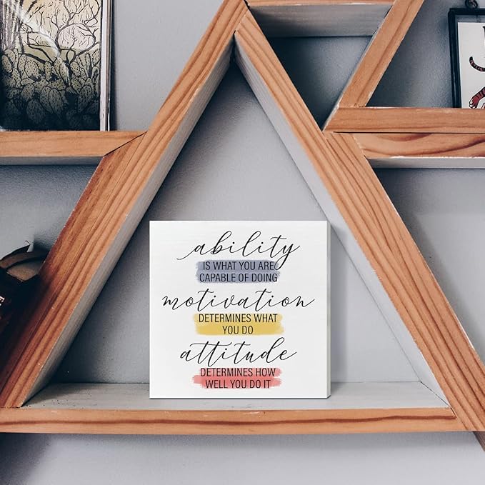 Home Office Desk Wooden Box Sign Decor, Ability Is What You Are Capable of Doing, Inspirational Quotes Desk Decor Motivational Desk Decorations for Women Men Student Office Classroom School