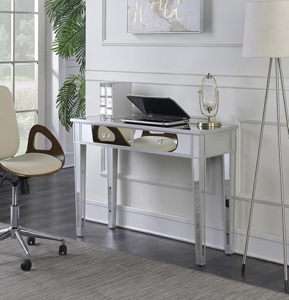 Convenience Concepts Gold Coast Desk 42" Console Table with 2 Drawers for Storage in Living Room, Office, Den, 42 x 15 x 30 inches, Silver/Mirror