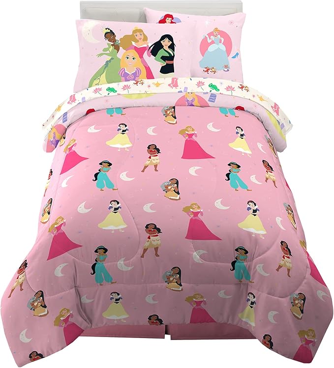 Franco Kids Bedding Super Soft Comforter and Sheet Set with Sham, 5 Piece Twin Size, Disney Princess