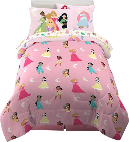 Franco Kids Bedding Super Soft Comforter and Sheet Set with Sham, 5 Piece Twin Size, Disney Princess