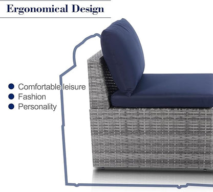 BACKYARD EXPRESSIONS PATIO · HOME · GARDEN w Backyard Expressions 2 Pc. Outdoor Conversation Chair Set with Storage and Ottoman, 250lb Weight Capacity, Navy Blue/Grey Wicker