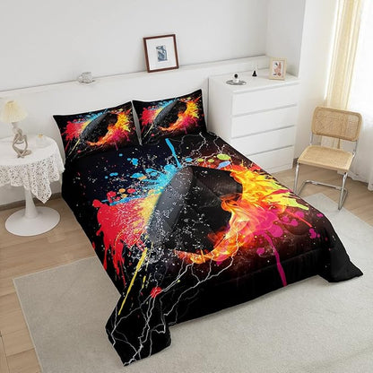 Erosebridal Hockey Bedding Set for Teen Boys Kids Winter Sports Twin Comforter Set Grunge Hippie Tie Dye Ball Bed Comforter Sets Red Blue Fire and Water Lightning Quilt Duvet Insert 1 Pillow Case