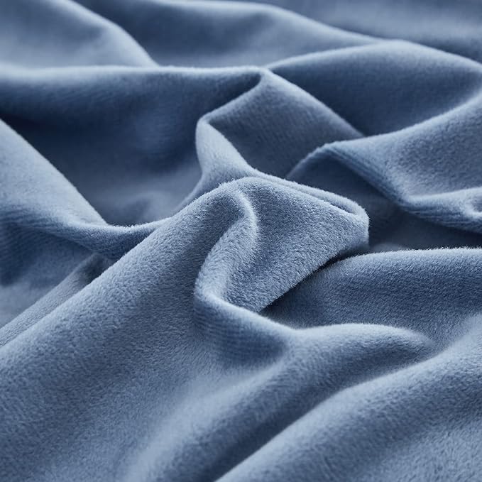 Wellboo Blue Velvet Comforters King Size Women Men Solid Lake Blue Fluffy Bedding Cotton Modern Plain Haze Blue Flannel Quilts Warm Winter Micromink Sherpa Blankets Aesthetic Plush Luxury Dorm Bed