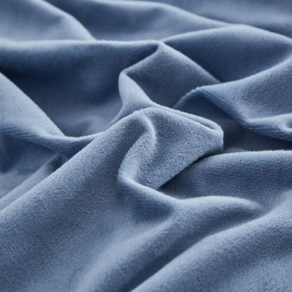 Wellboo Blue Velvet Comforters King Size Women Men Solid Lake Blue Fluffy Bedding Cotton Modern Plain Haze Blue Flannel Quilts Warm Winter Micromink Sherpa Blankets Aesthetic Plush Luxury Dorm Bed