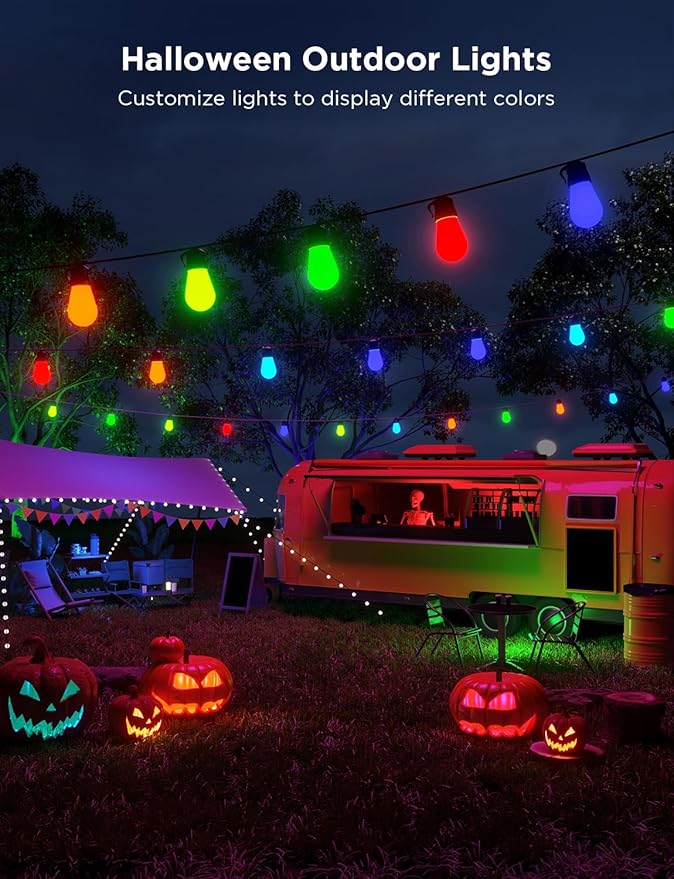 Govee Smart Outdoor String Lights H7021, RGBIC Warm White 96ft (2 Ropes of 48ft) LED Bulbs for Halloween Decorations, Christmas, WiFi Patio Lights Work with Alexa, Google, APP Control, IP65 Waterproof
