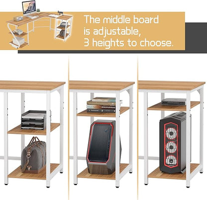 L Shaped Desk Reversible, Corner Computer L Desk with Storage Shelves, Modern Gaming Desk Workstation for Home Office, Walnut