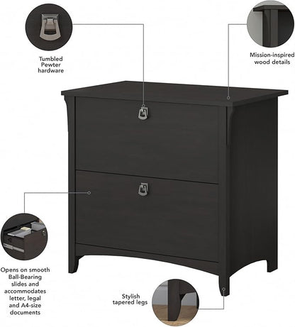 Bush Furniture Salinas 2 Drawer Lateral File Cabinet | Home Office Storage for Letter, Legal, and A4-size Documents, Vintage Black