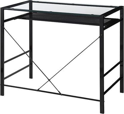 OSP Home Furnishings Zephyr Computer Desk with Keyboard Shelf and Tempered Glass Top, Clear Glass and Black Frame, 36" W x 20" D x 30.25" H