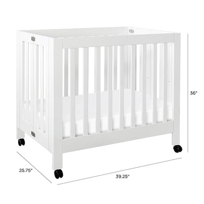 Babyletto Origami Mini Portable Crib Folding with Wheels in White, 2 Adjustable Mattress Positions, Greenguard Gold Certified