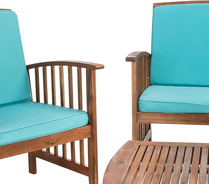 SAFAVIEH Outdoor Collection Rocklin Natural/ Aqua Cushion 4-Piece Conversation Patio Set