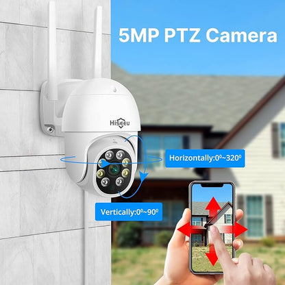 Hiseeu Security Cameras Wireless Outdoor System 5MP PTZ&Bullet Cameras IP66 Waterproof -Night Vision Motion Alert with 1TB Storage WiFi Security Camera No Monthly Fees