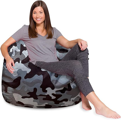 Posh Creations Bean Bag Chair for Kids, Teens, and Adults Includes Removable and Machine Washable Cover, Soft Nylon - Camo Gray and White, 48in - X-Large