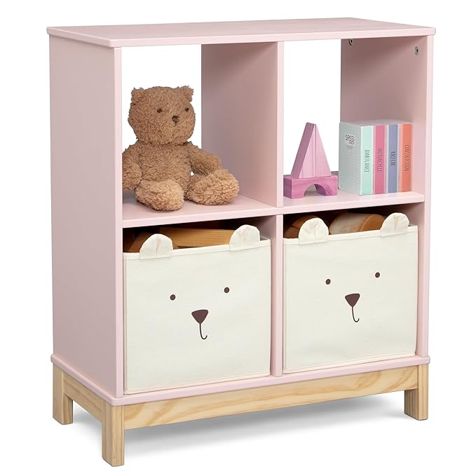 Delta Children babyGap Graham 4-in-1 Convertible Crib with Storage Drawer + Brannan Bear Bookcase with Bins + Brannan Bear Wall Shelf with 4 Hooks, Blush Pink/Dark Pink (Bundle)
