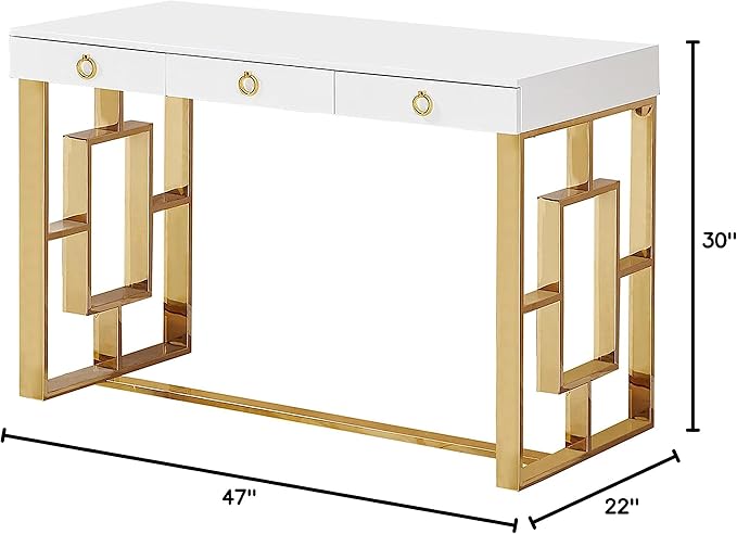 Best Master Furniture Brooke Mid-Century Modern Glossy Home Office Desk, Gold