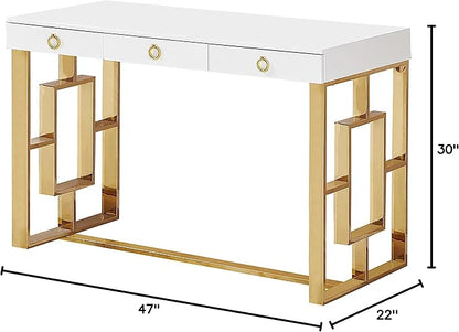 Best Master Furniture Brooke Mid-Century Modern Glossy Home Office Desk, Gold