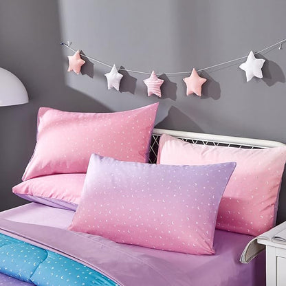 Pink Glitter Comforter Set for Teen Girls Women,Twin Size 4 Piece Bed in A Bag,Metallic Star Moon Printed Rainbow Comforter and Sheets,Ultra Soft Microfiber All Season Bedding Set(Twin,Green)
