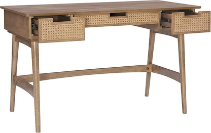 Linon Natural Dutton Wood and Rattan Desk