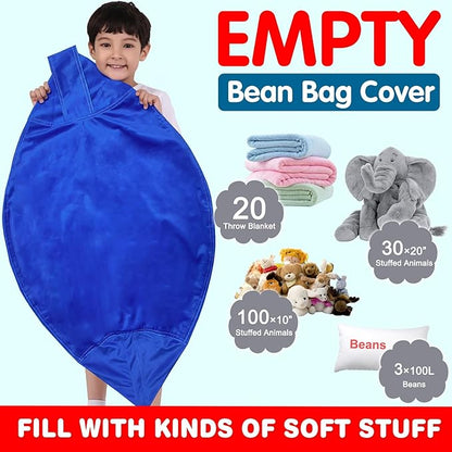 Lukeight Stuffed Animal Storage Bean Bag Chair Cover for Kids, Zipper Beanbag Chair Cover for Organizing Toddler & Kids' Rooms Plush Toys (Solid Blue, XX-Large)
