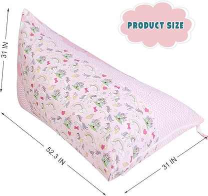 Stuffed Animal Storage Bean Bag Chair Cover, Cotton Pink Unicorn Rainbow Plush Toy Storage Stuff and Sit Seat for Kids/Teens/Adults, 52" x 31" Extra Large Triangle Sofa, 200L/52Gal, Cover Only