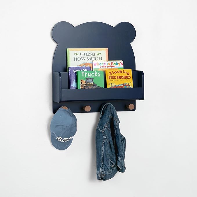 Delta Children babyGap Charlie 6-in-1 Convertible Crib + Brannan Bear Bookcase with Bins + Brannan Bear Wall Shelf with 4 Hooks, Navy (Bundle)
