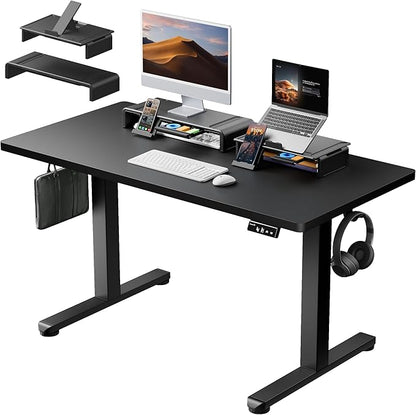 ProtoArc Standing Desk with Dual Monitor Stand Riser, 48 x 24 Inches Height Adjustable Desk with Storage, ErgoDesk 100 Electric Stand up Desk with Laptop Stand (Black/White)