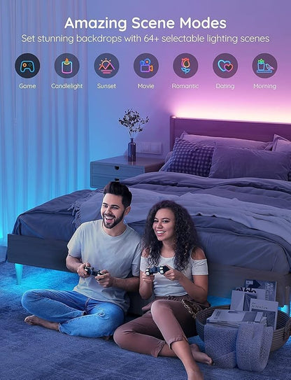 Govee Smart LED Strip Lights for Bedroom, 32.8ft WiFi LED Light Strip Work with Alexa Google Assistant, 16 Million Colors with App Control and Music Sync Lights for Home Decor, 2 Rolls of 16.4ft