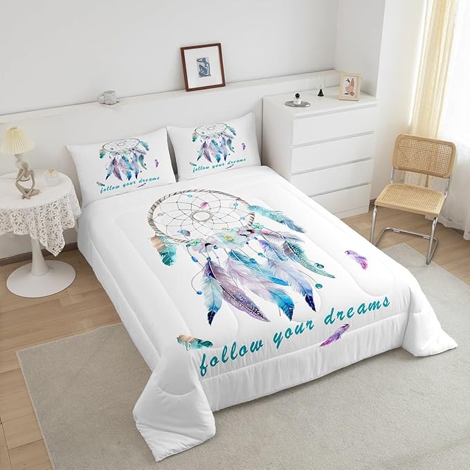 Dreamcatcher Comforter Set Boho Dream Catcher Bedding Set for Kids Boys Girls Teens Decor Indian Hippie Feather Print Comforter Native American Duvet Set 3Pcs Full Size