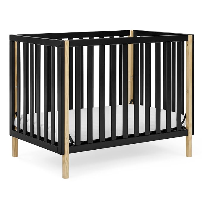Delta Children Gio Mini Crib with 2.75" Mattress Included, Ebony/Natural
