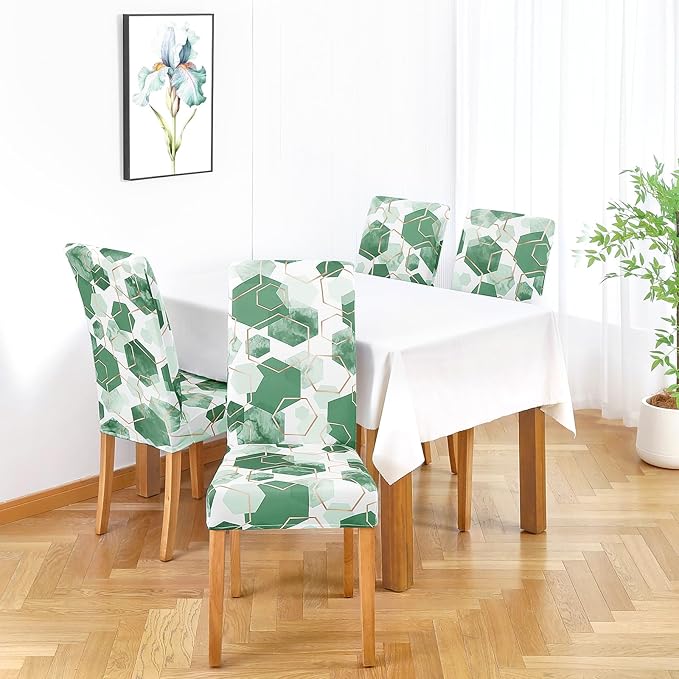 Gibelle Dining Room Chair Covers Set of 4, Soft Stretch Kitchen Chair Covers Slipcover Protector, Removable Washable Geometric Parson Chair Covers 4 Pack, Dark Cyan