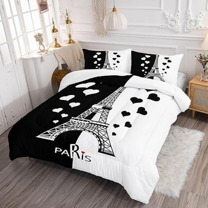 Datura home Kids Comforter Set Eiffel Tower Printed Pattern Bedding Set with 1 Comforter and 2 Pillowcases for Girls Boys Bedroom All Season(Tower1 Twin)
