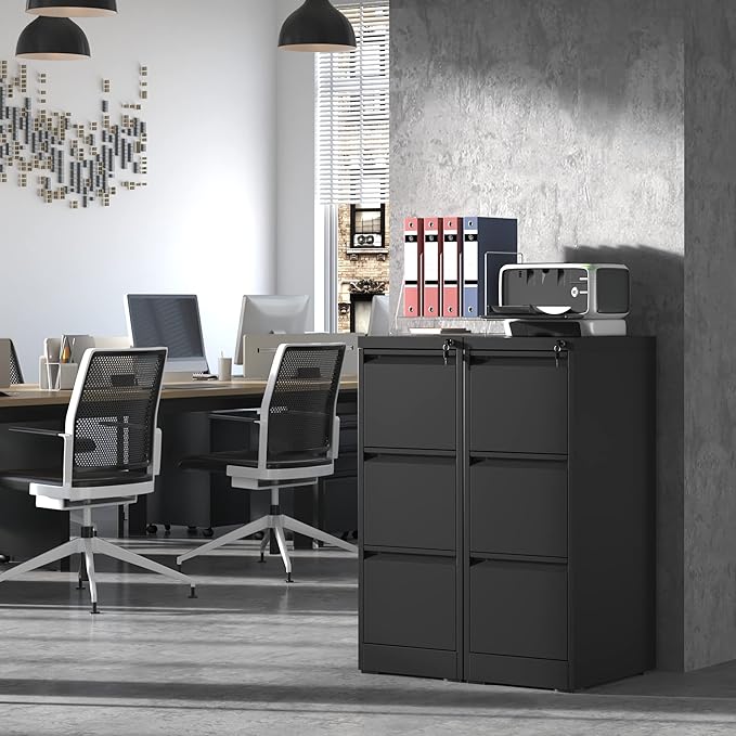 3 Drawer File Cabinet,Metal Filing Cabinets for Home Office, Black Vertical File Cabinet with Lock,Heavy Duty Metal Storage Cabinet for A4/Letter/Legal Size Files,Assembly Required