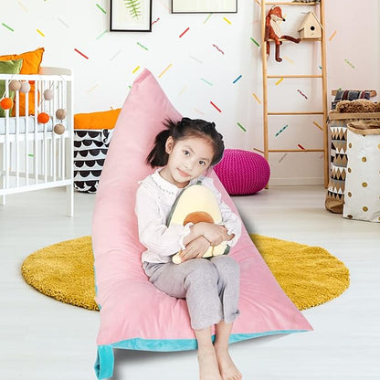 Stuffed Animal Storage Bean Bag Chair Cover, Velvet Pink Lake Blue Plush Toy Storage Stuff and Sit Seat for Kids/Teens/Adults, 52" x 31" Extra Large Triangle Floor Sofa, 200L/52Gal, Cover Only