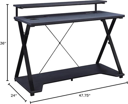 OSP Home Furnishings Checkpoint Ghost Battlestation Gaming Desk with RGB LED Lights, Black