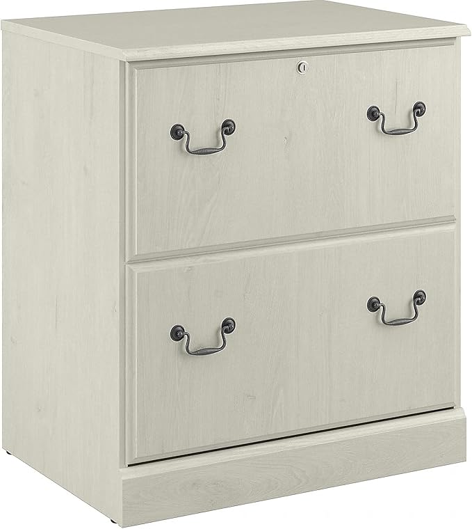 Bush Furniture Saratoga 2 Drawer Lateral File Cabinet in Harvest Cherry, Document Storage Chest for Home Office, Linen White Oak