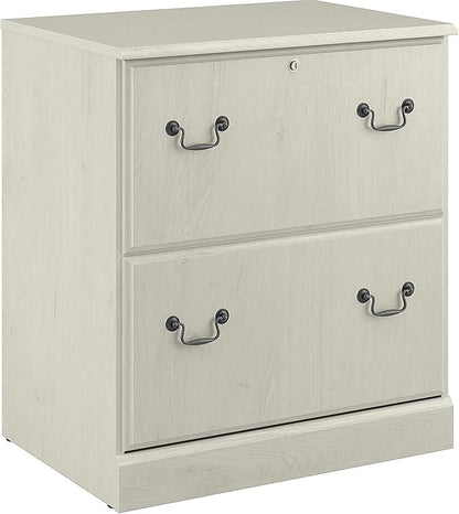 Bush Furniture Saratoga 2 Drawer Lateral File Cabinet in Harvest Cherry, Document Storage Chest for Home Office, Linen White Oak